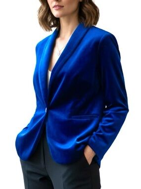 Allegra K Women's Cobalt Blue Velvet Single-Button Blazer